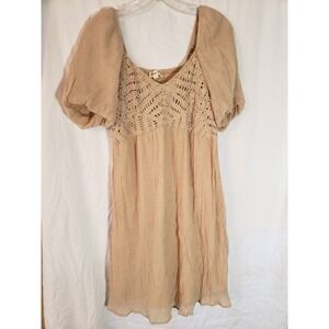 Women's Indigo Rose Tan Crocheted Smocked Dress Size L